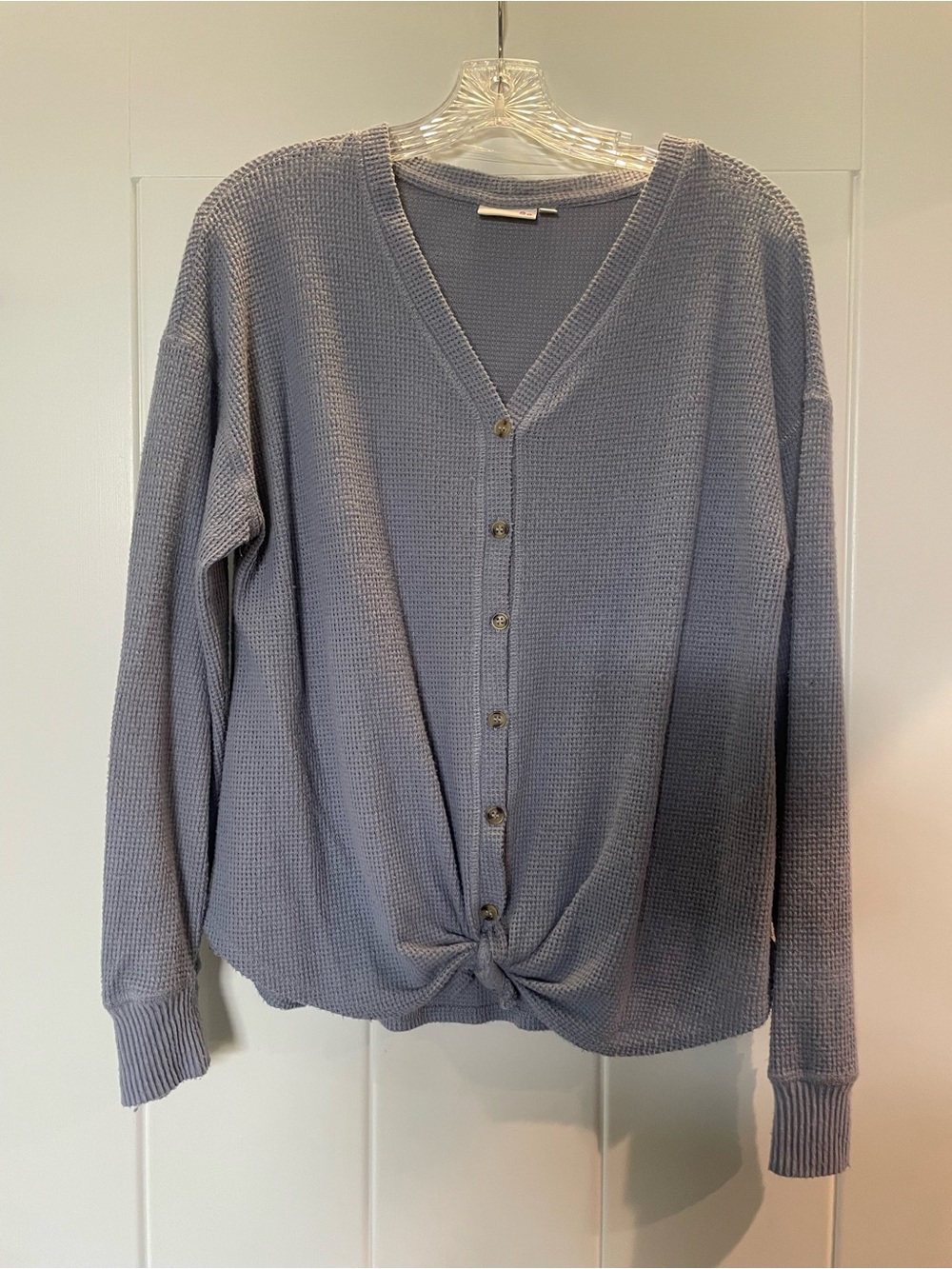 SO Gray V-Neck Button Front Cardigan with Front Knot